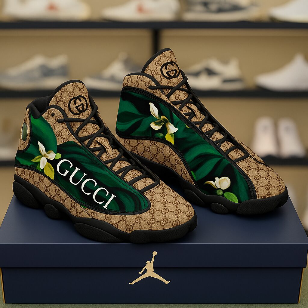 Gucci GC Flowers Brown Luxury Brand Premium Air Jordan 13 Sneakers Fashion Shoes Special Collection Gifts For Men Women