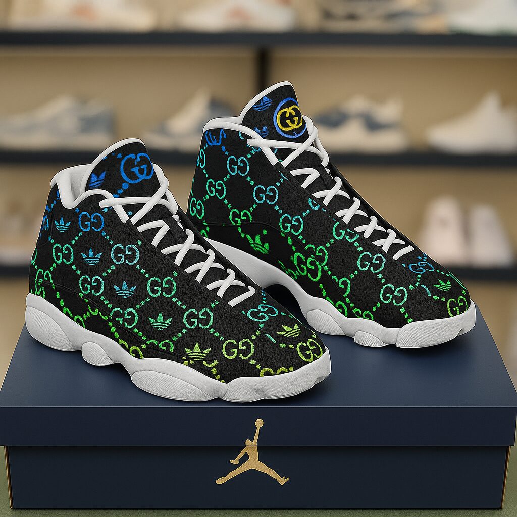Gucci Colorful Pattern Black Luxury Brand Premium Air Jordan 13 Sneakers Fashion Shoes Special Collection Gifts For Men Women