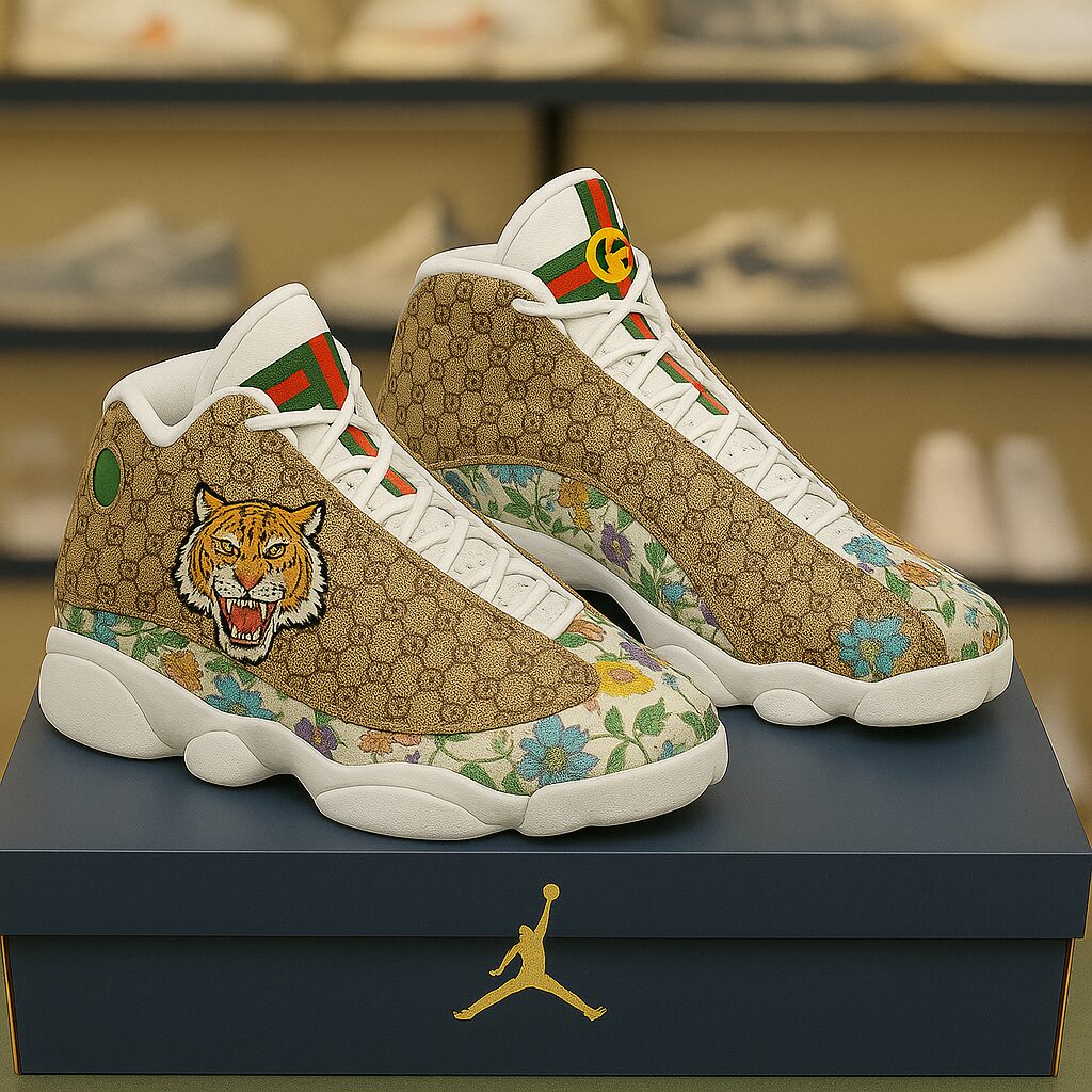 Gucci GC Tiger Beige Luxury Brand Premium Air Jordan 13 Sneakers Fashion Shoes Special Collection Gifts For Men Women