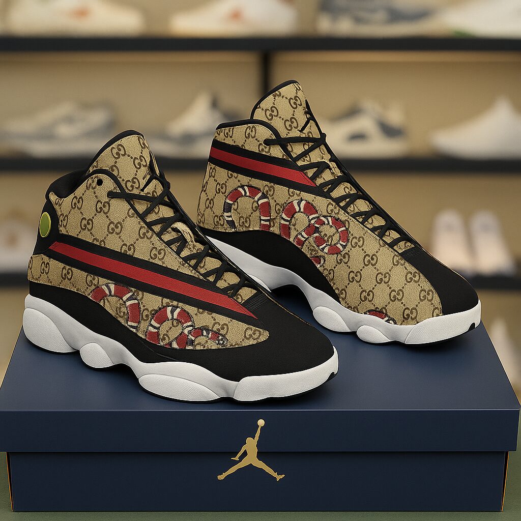 Gucci GC Snake Brown Black Luxury Brand Premium Air Jordan 13 Sneakers Fashion Shoes Special Collection Gifts For Men Women