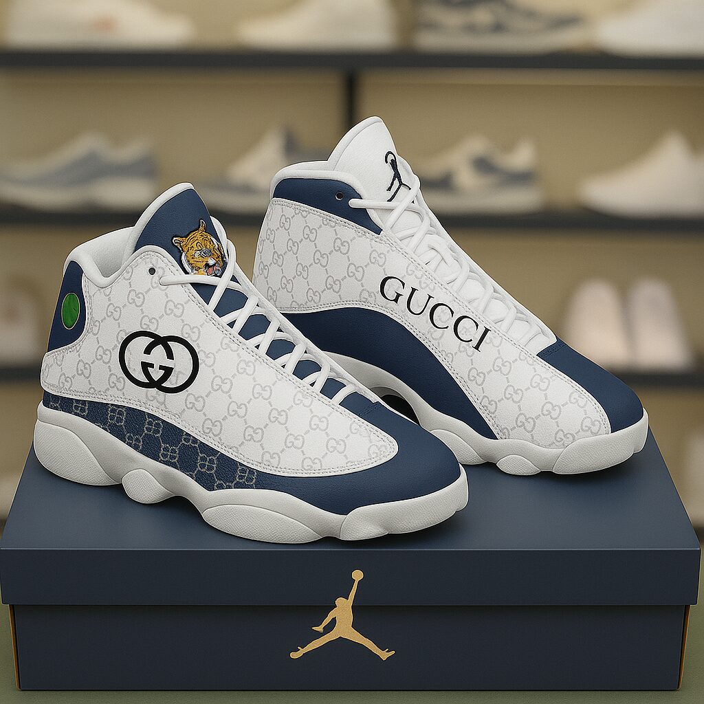Gucci GC Tiger White Blue Luxury Brand Premium Air Jordan 13 Sneakers Fashion Shoes Special Style Gifts For Men Women