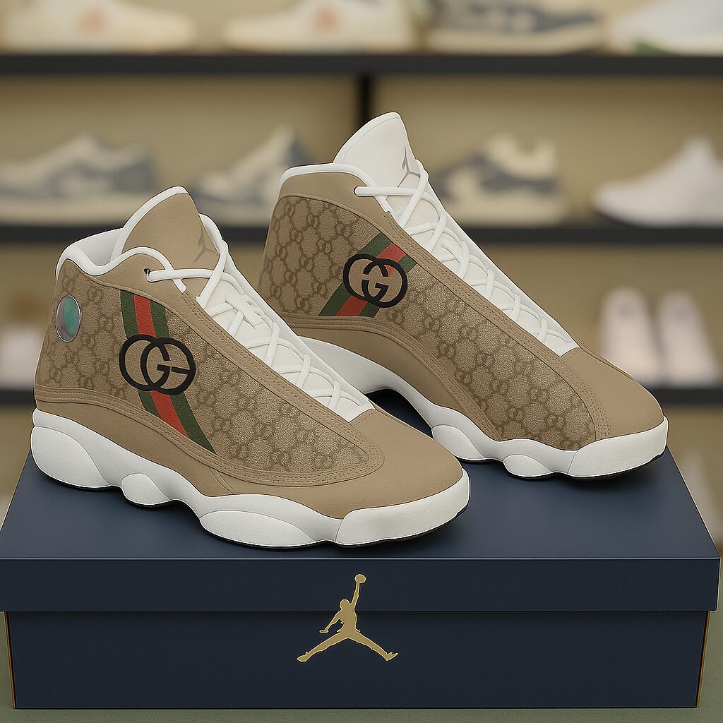 Gucci GC Logo Brown White Luxury Brand Premium Air Jordan 13 Sneakers Fashion Shoes Special Style Gifts For Men Women