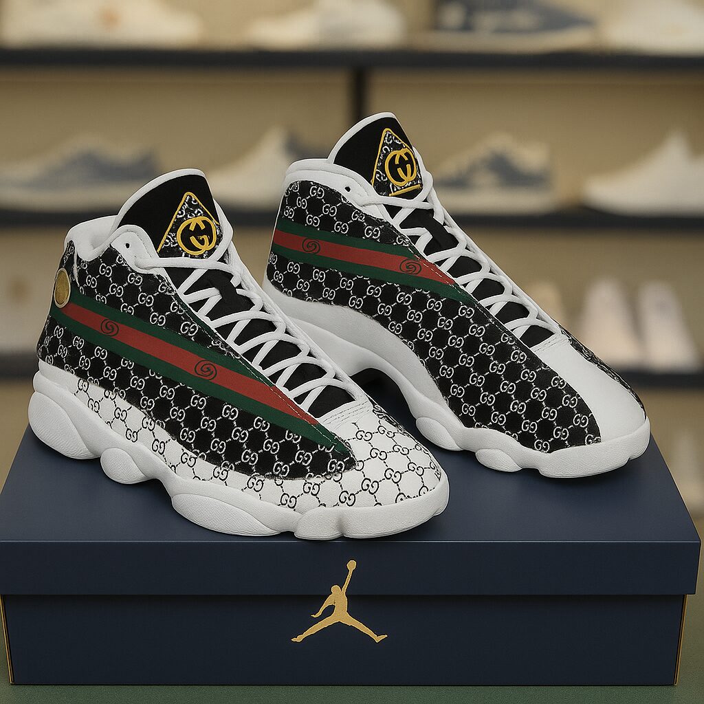 Gucci Stripe Black White Luxury Brand Premium Air Jordan 13 Sneakers Fashion Shoes Special Style Gifts For Men Women
