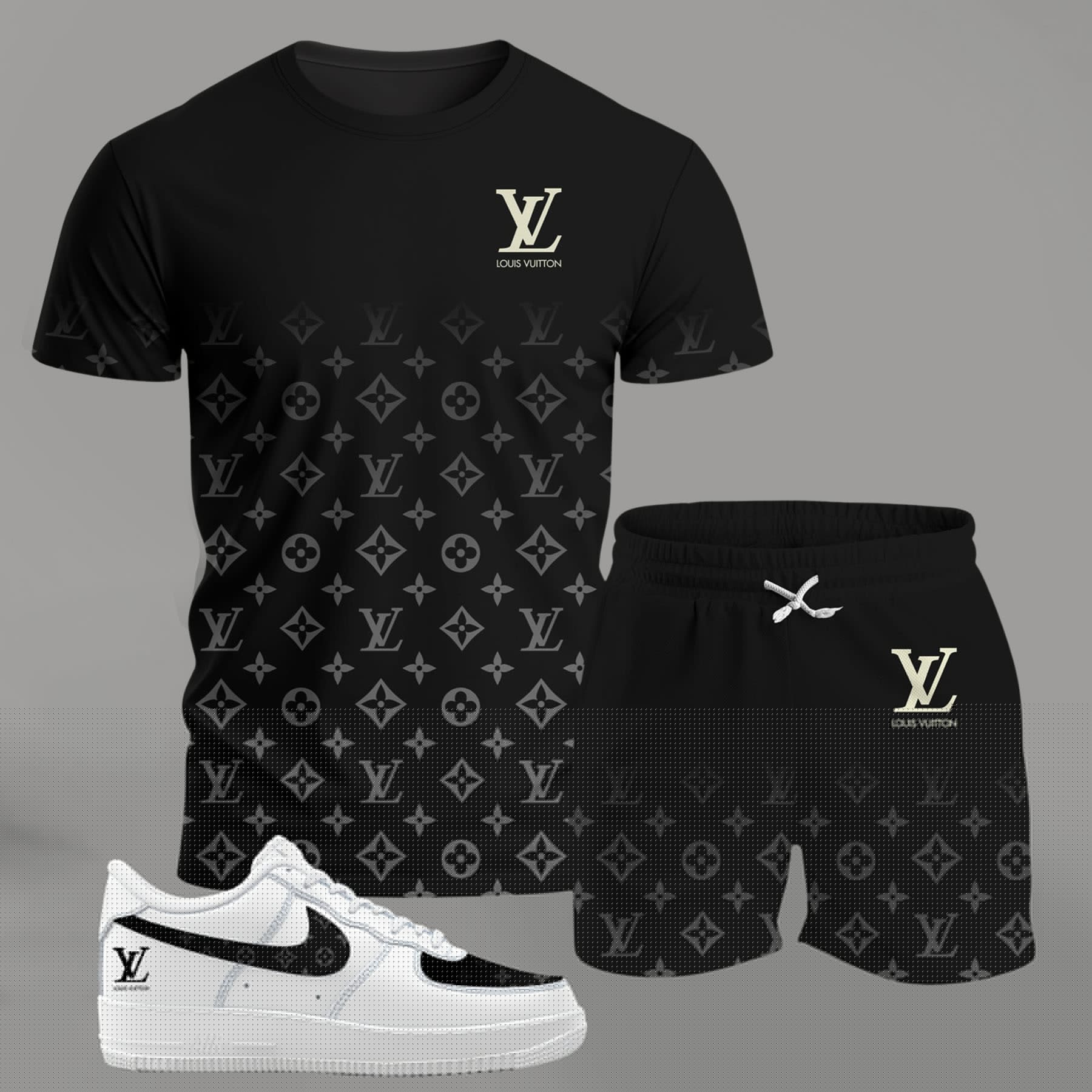 Louis Vuitton Nike Black Logo White Luxury Brand Air Force 1 Sneakers Fashion Shoes Limited Collection For Men Women