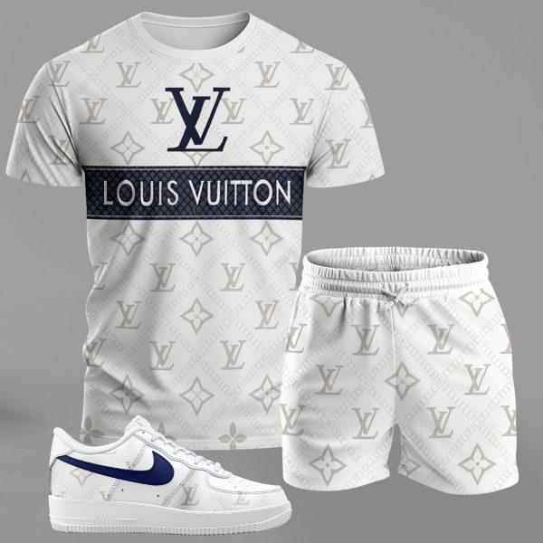 Louis Vuitton LV White Luxury Brand Premium T-Shirt Short Set Fashion Clothing Limited Collection Special Outfit For Men Women