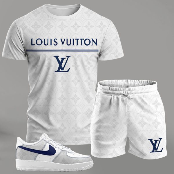 Louis Vuitton Nike Blue Logo Grey White Luxury Brand Air Force 1 Sneakers Fashion Shoes Limited Collection For Men Women