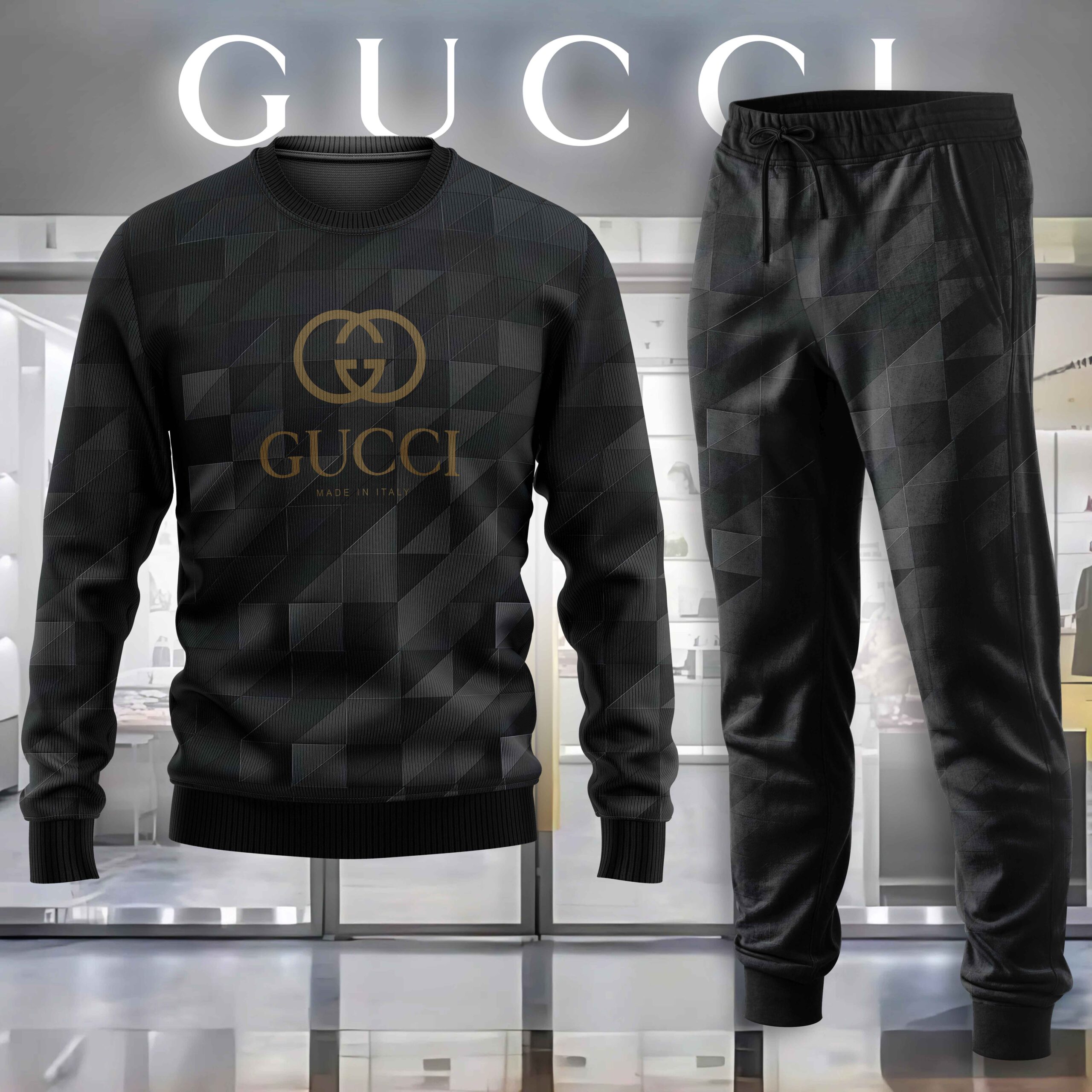 Gucci Made In Italy Luxury Brand Premium Sweatshirt Sweater Long Pants Set Fashion Style Special Collection Outfits For Men Women