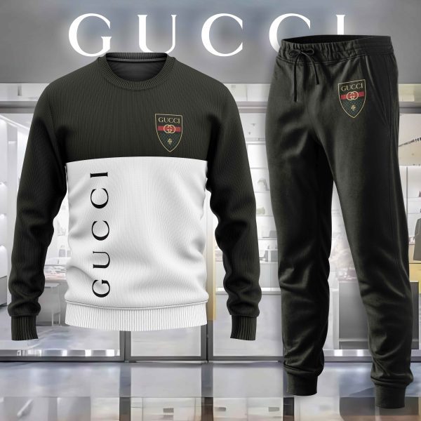 Gucci GC Black White Luxury Brand Premium Sweatshirt Sweater Long Pants Set Fashion Style Special Collection Outfits For Men Women