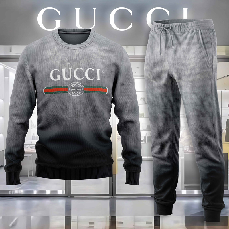 Gucci GC Grey Luxury Brand Sweatshirt Sweater Long Pants Set Fashion Style Premium Outfits Special Collection For Men Women