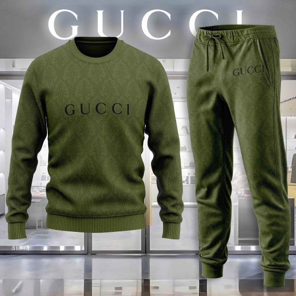 Gucci GC Pattern Green Luxury Brand Sweatshirt Sweater Long Pants Set Fashion Style Premium Outfits Special Collection For Men Women
