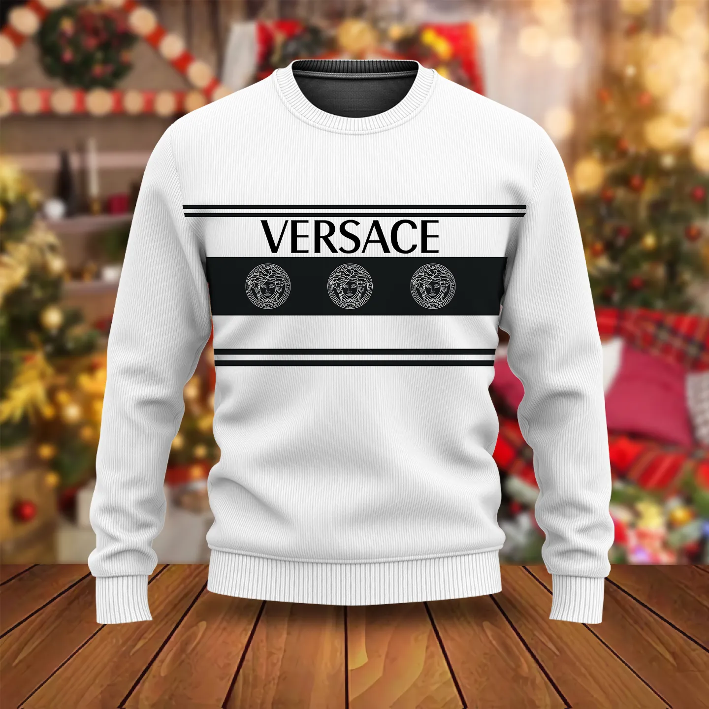 Versace Logo Medusa Pattern White Luxury Brand Premium Sweatshirt Sweater Fashion Style Special Collection Outfits For Men Women