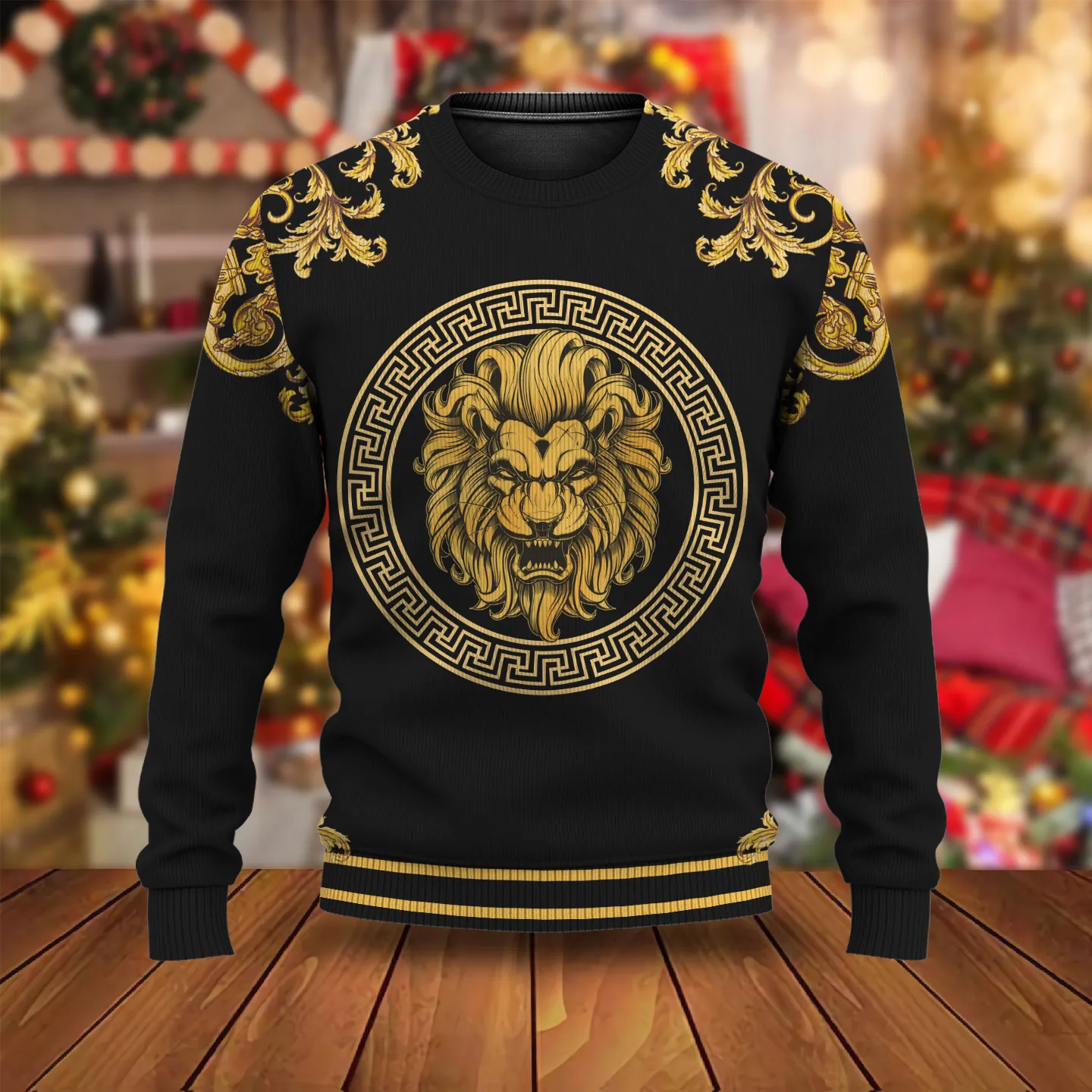 Versace Lion Pattern Black Luxury Brand Sweatshirt Sweater Fashion Style Premium Collection Outfits For Men Women