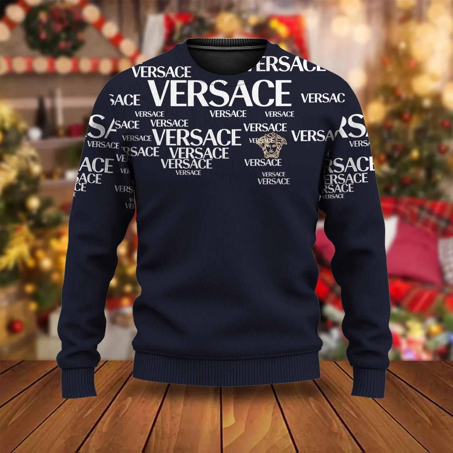 Versace Logo Blue Luxury Brand Sweatshirt Sweater Fashion Style Premium Collection Outfits For Men Women