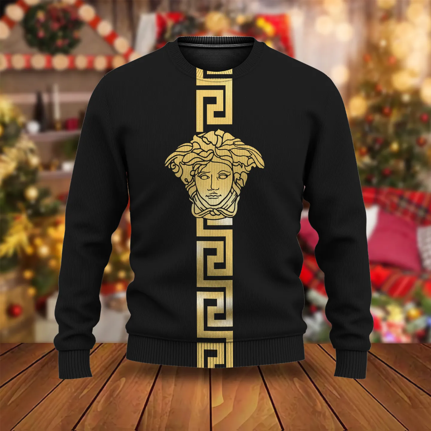 Versace Gold Medusa Pattern Black Luxury Brand Sweatshirt Sweater Fashion Style Premium Collection Outfits For Men Women