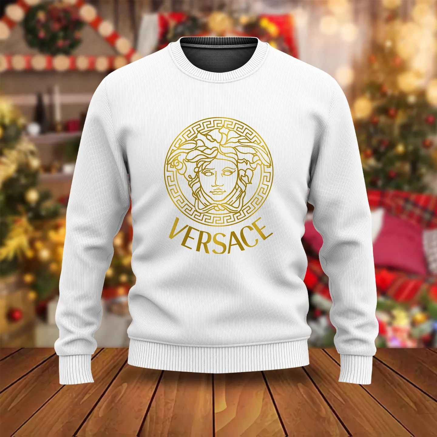 Versace Gold Medusa White Luxury Brand Sweatshirt Sweater Fashion Style Premium Collection Outfits For Men Women