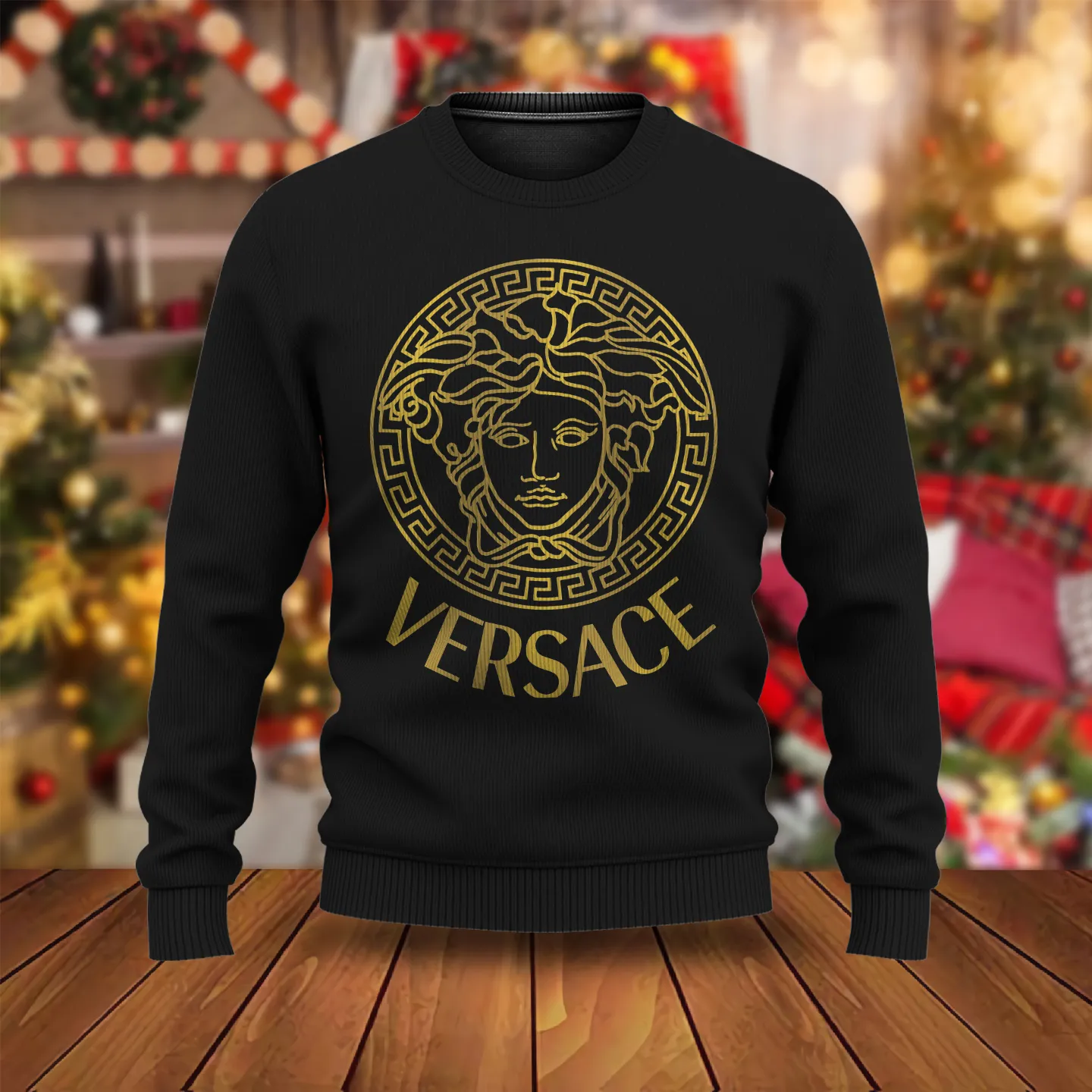 Versace Logo Gold Medusa Black Luxury Brand Sweatshirt Sweater Fashion Style Premium Collection Outfits For Men Women