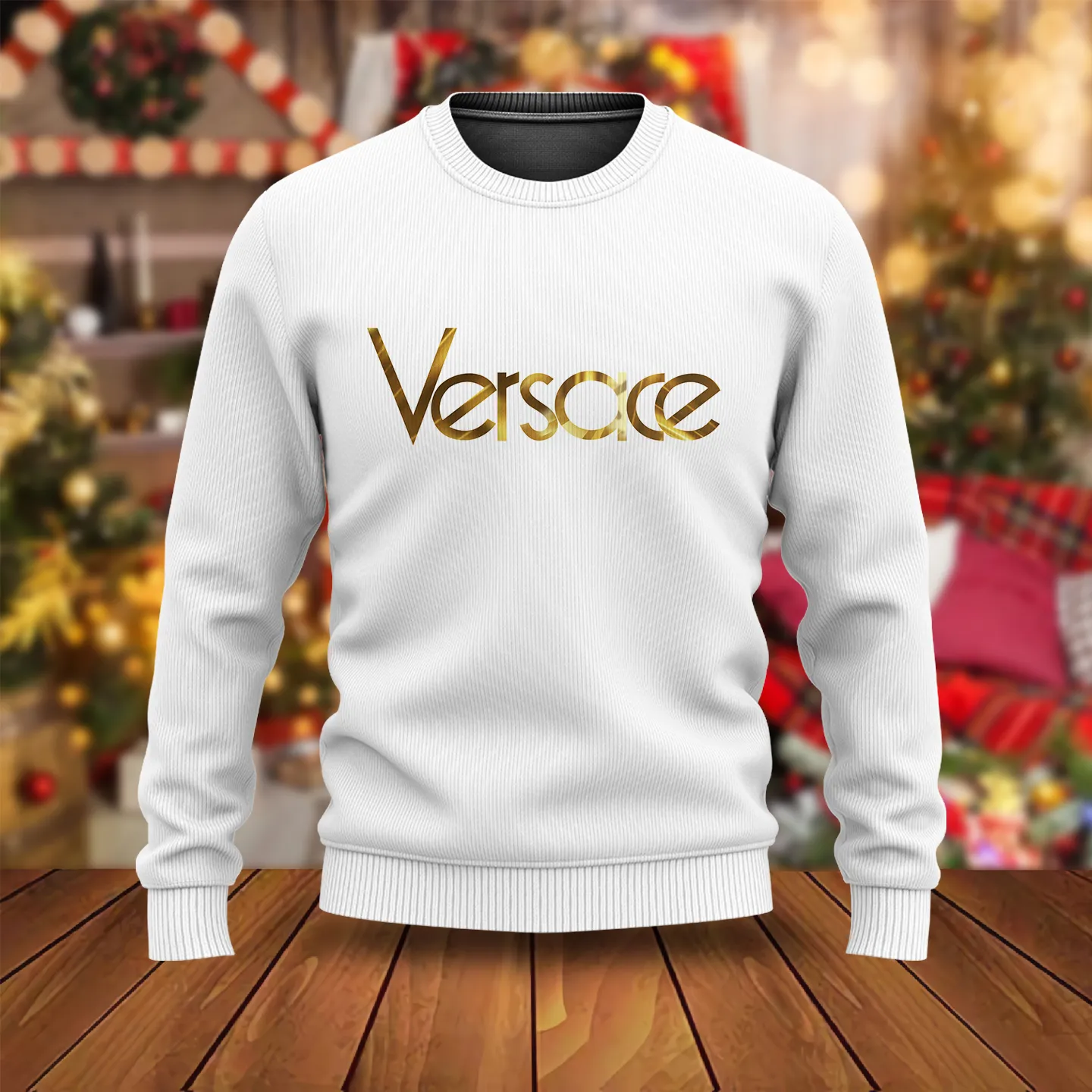 Versace Gold Logo White Luxury Brand Sweatshirt Sweater Fashion Style Premium Collection Outfits For Men Women