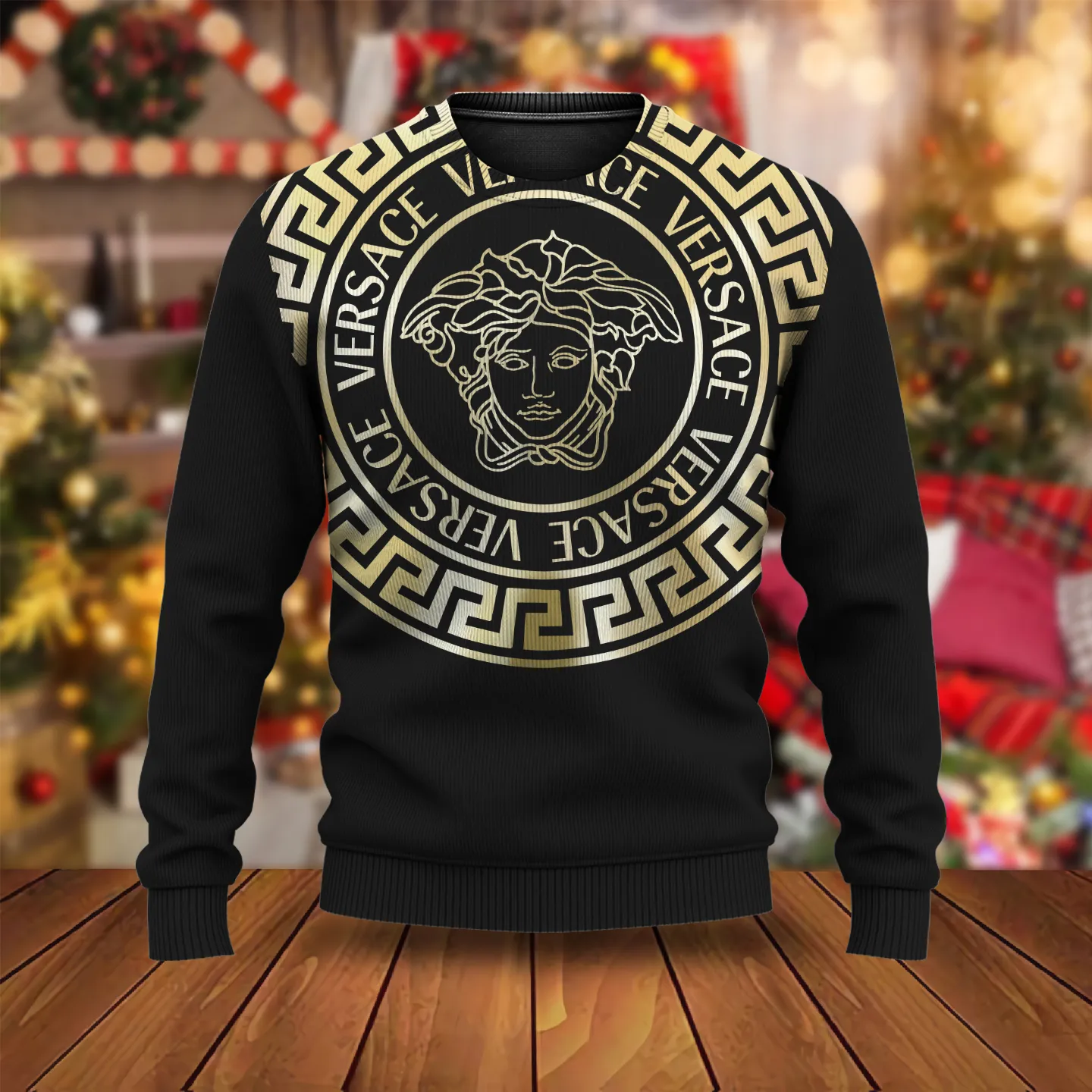 Versace Yellow Logo Black Luxury Brand Sweatshirt Sweater Fashion Style Premium Collection Outfits For Men Women