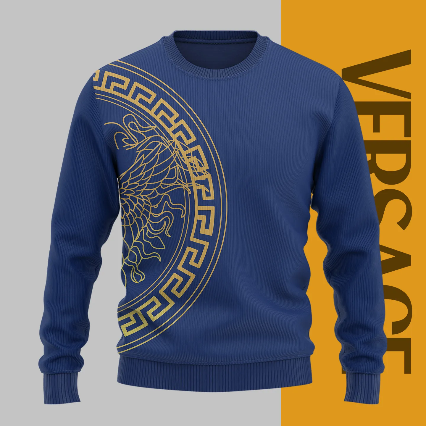 Versace Logo Medusa Pattern Blue Luxury Brand Sweatshirt Sweater Fashion Style Special Collection Premium Outfits For Men Women