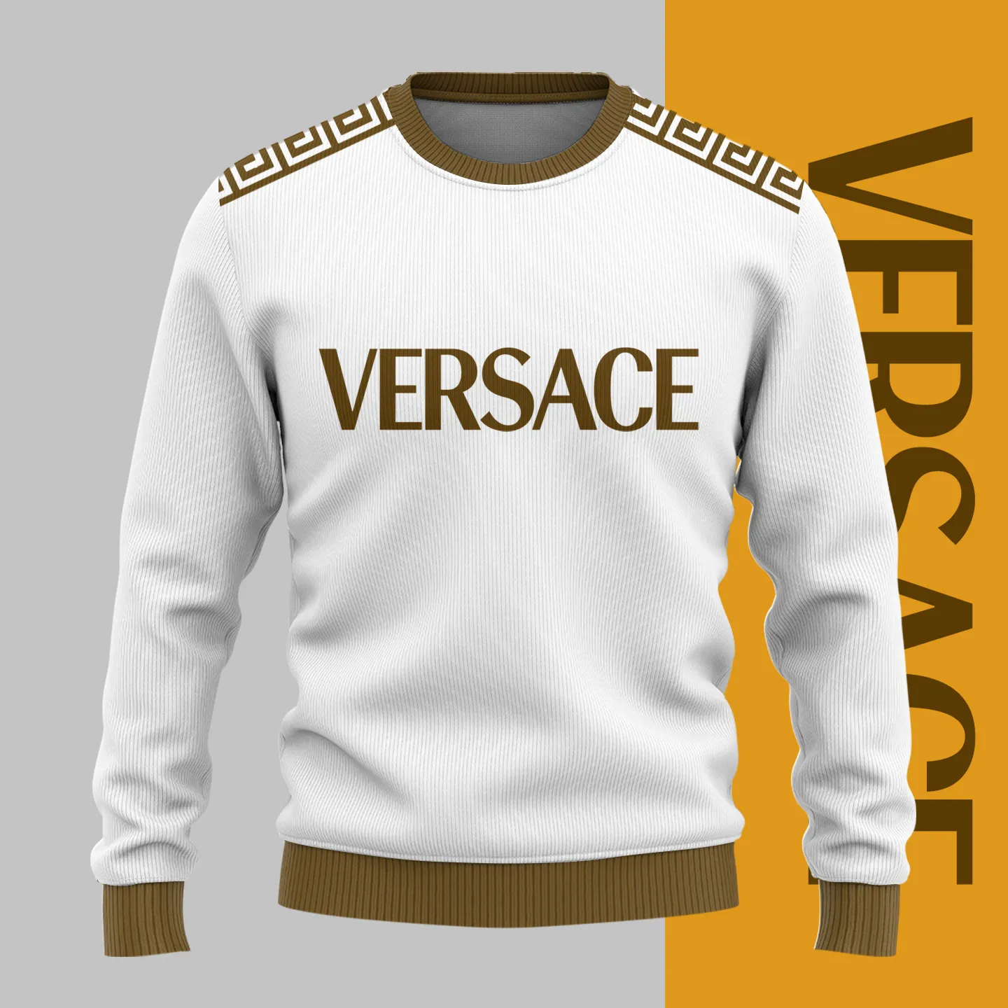 Versace Brown Logo White Luxury Brand Sweatshirt Sweater Fashion Style Special Collection Premium Outfits For Men Women