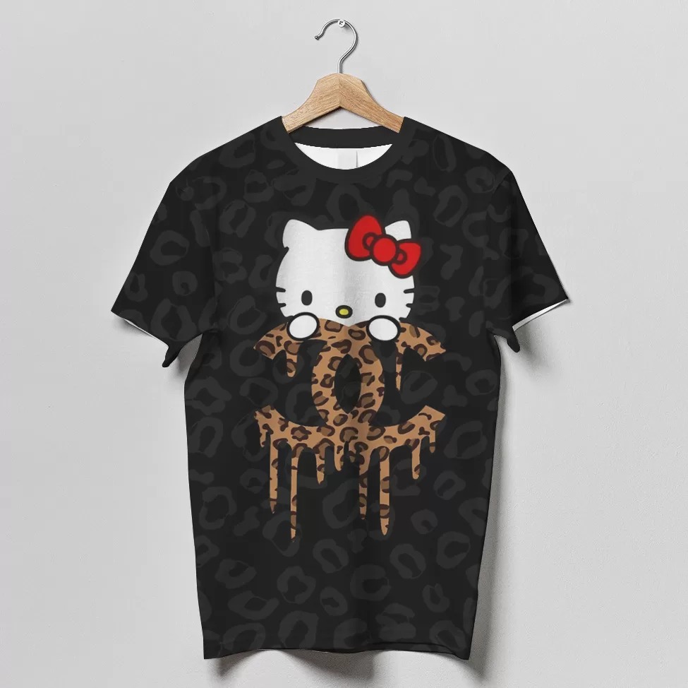 Chanel Logo Hello Kitty Black Luxury Brand Premium Unisex T-Shirt Fashion Style Outfit For Men Women