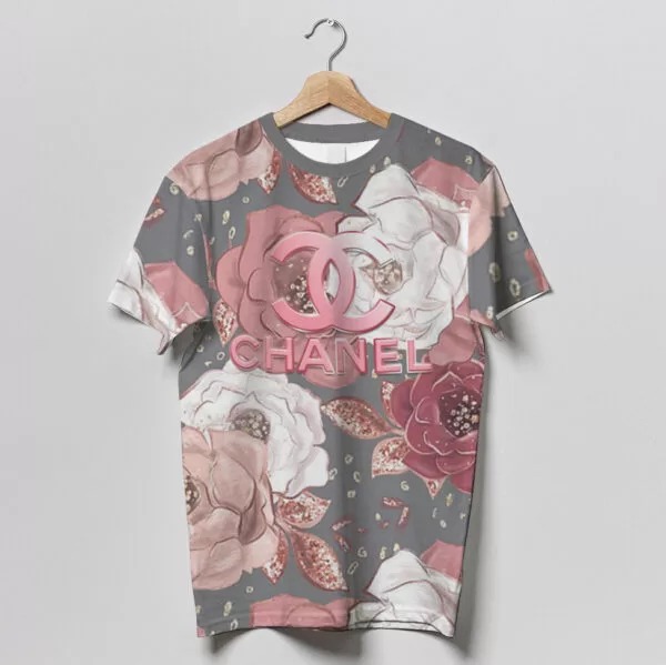 Chanel Logo Flowers Pattern Luxury Brand Premium Unisex T-Shirt Fashion Style Outfit For Men Women