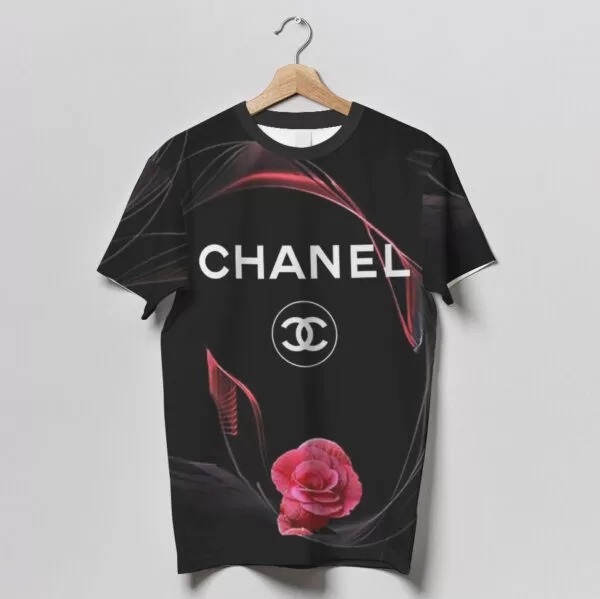 Chanel Logo Flowers Black Luxury Brand Premium Unisex T-Shirt Fashion Style Outfit For Men Women