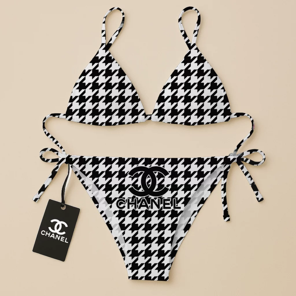 Chanel Black White Luxury Brand Two Pieces Bikini Fashion Style Premium Summer Collection For Women