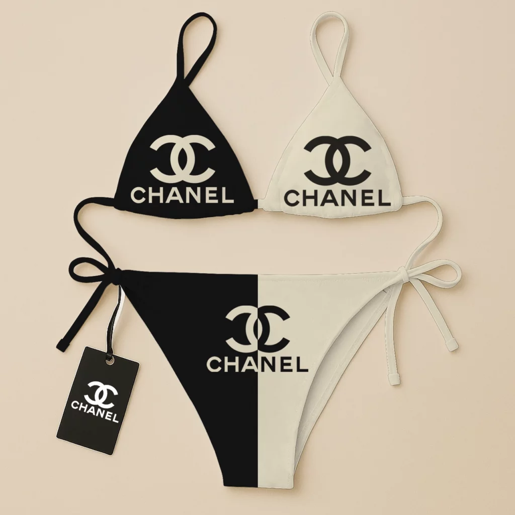 Chanel Black Beige Luxury Brand Two Pieces Bikini Fashion Style Premium Summer Collection For Women