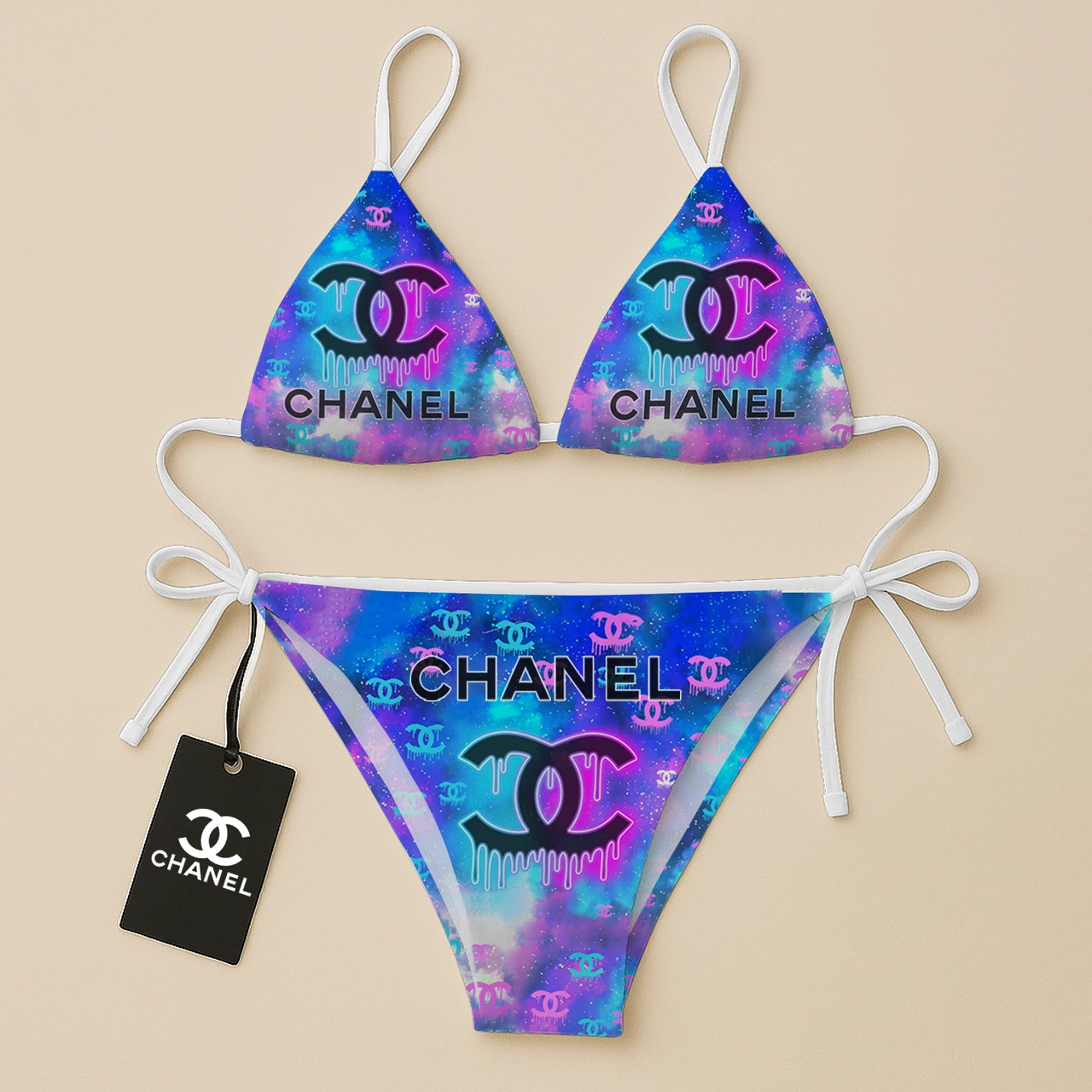 Chanel Black Logo Colorful Luxury Brand Two Pieces Bikini Fashion Style Premium Summer Collection For Women