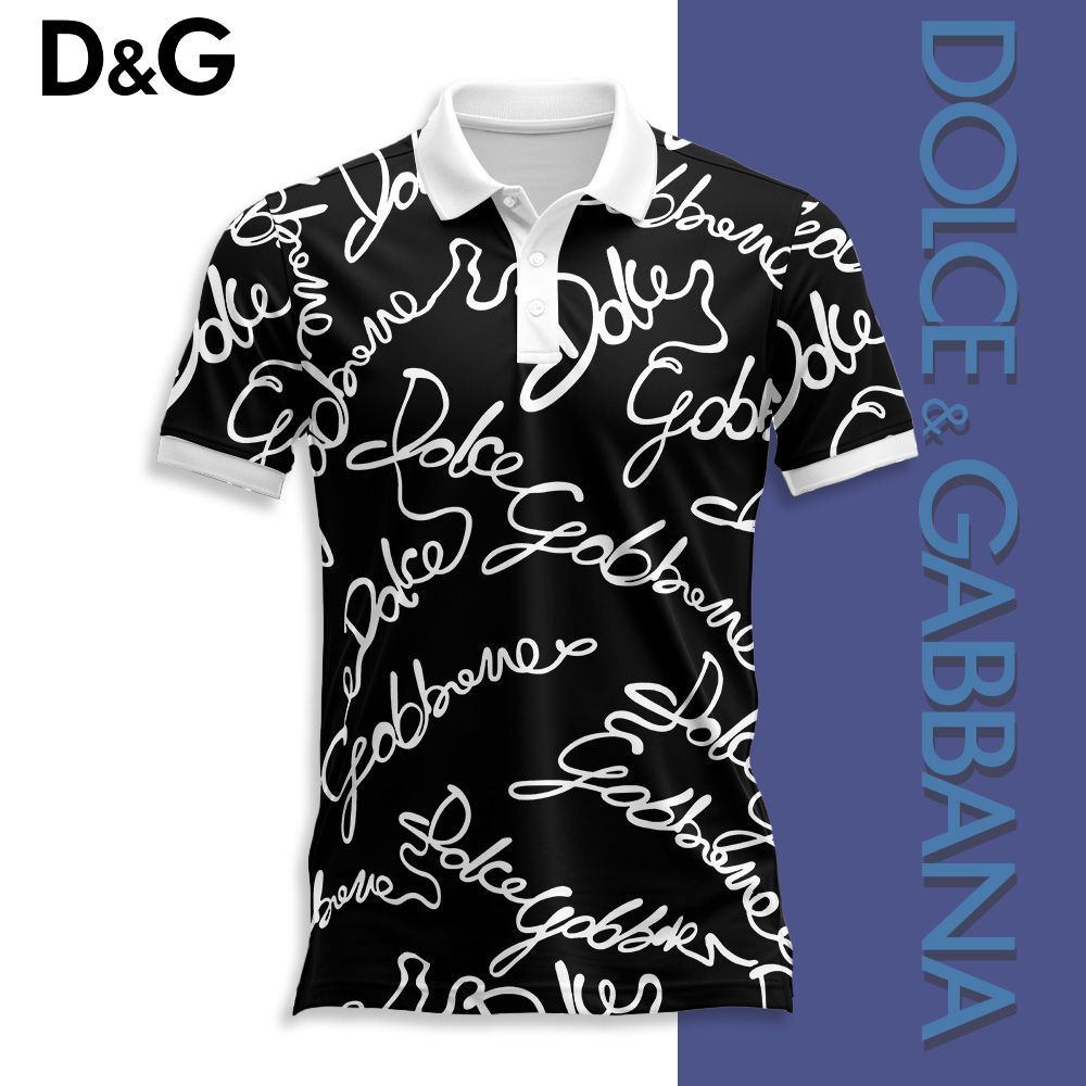 Dolce & Gabbana White Pattern Black Luxury Brand Polo Shirt Fashion Style Premium Outfit Special Collection For Men Women