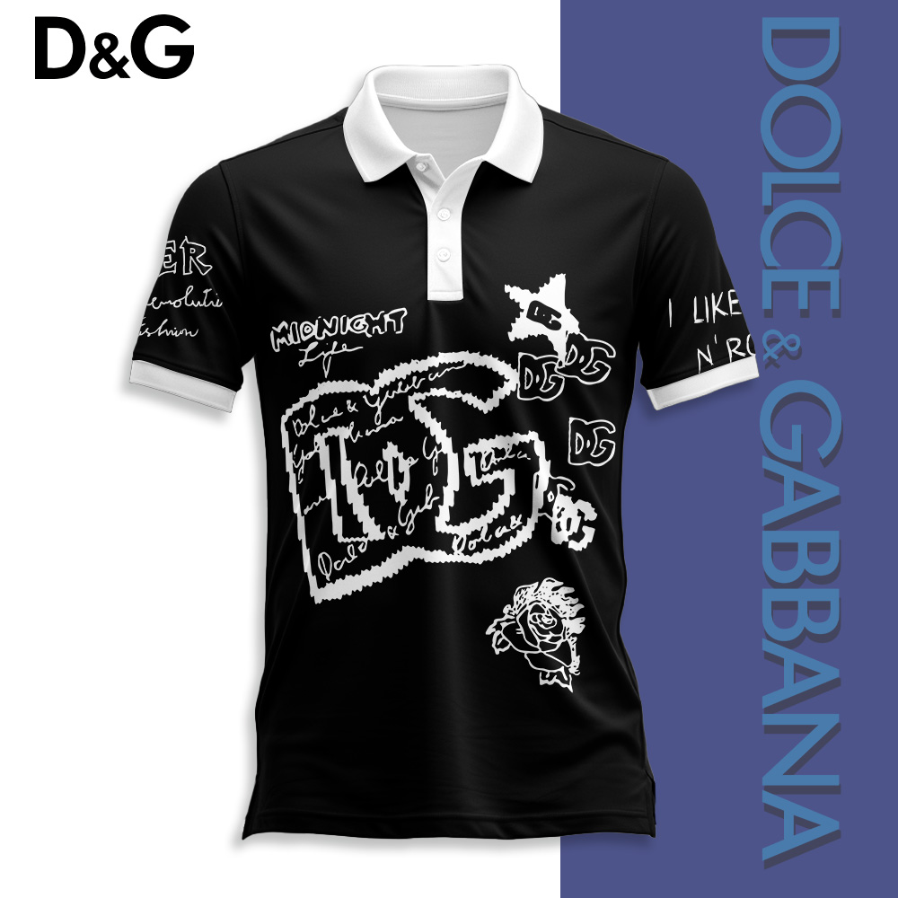 Dolce & Gabbana D&G Midnight Black Luxury Brand Polo Shirt Fashion Style Premium Outfit Special Collection For Men Women