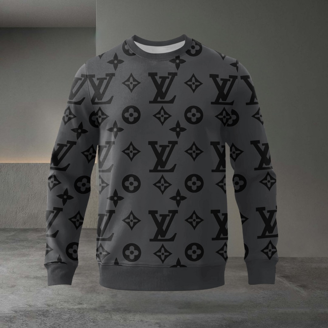 Louis Vuitton Grey Luxury Brand Premium Sweatshirt Sweater Fashion Style Collection Special Outfit For Men Women