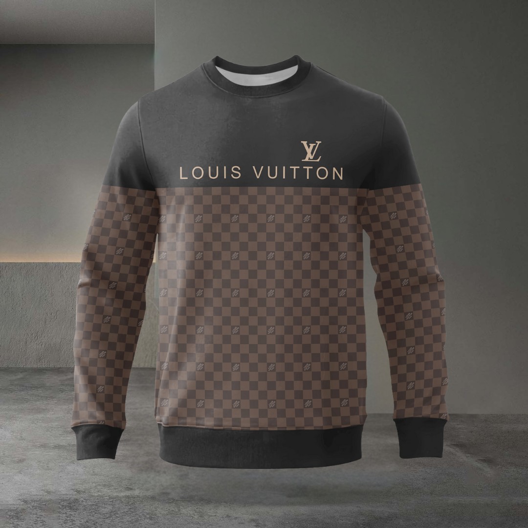 Louis Vuitton Black Brown Luxury Brand Premium Sweatshirt Sweater Fashion Style Collection Special Outfit For Men Women