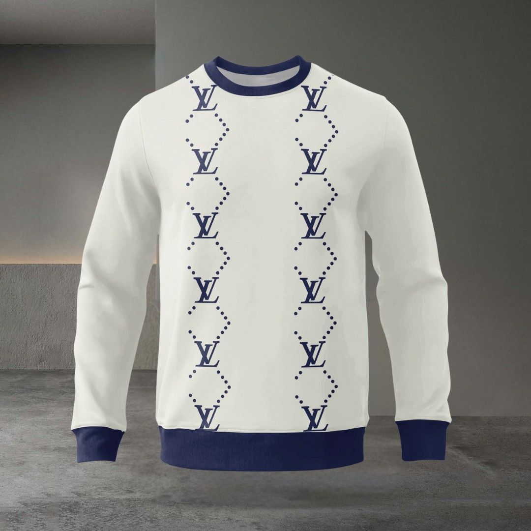 Louis Vuitton White Blue Luxury Brand Premium Sweatshirt Sweater Fashion Style Collection Special Outfit For Men Women