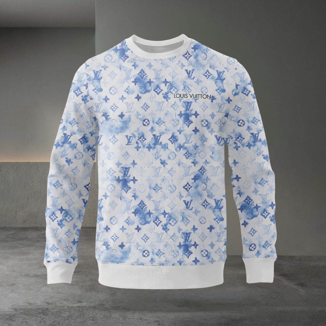 Louis Vuitton Blue Logo White Luxury Brand Premium Sweatshirt Sweater Fashion Style Collection Special Outfit For Men Women