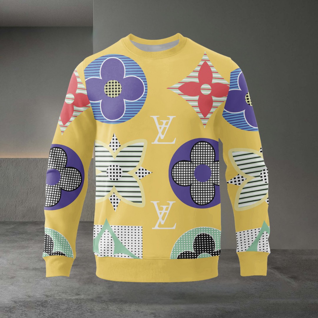 Louis Vuitton Yellow Luxury Brand Premium Sweatshirt Sweater Fashion Style Collection Special Outfit For Men Women