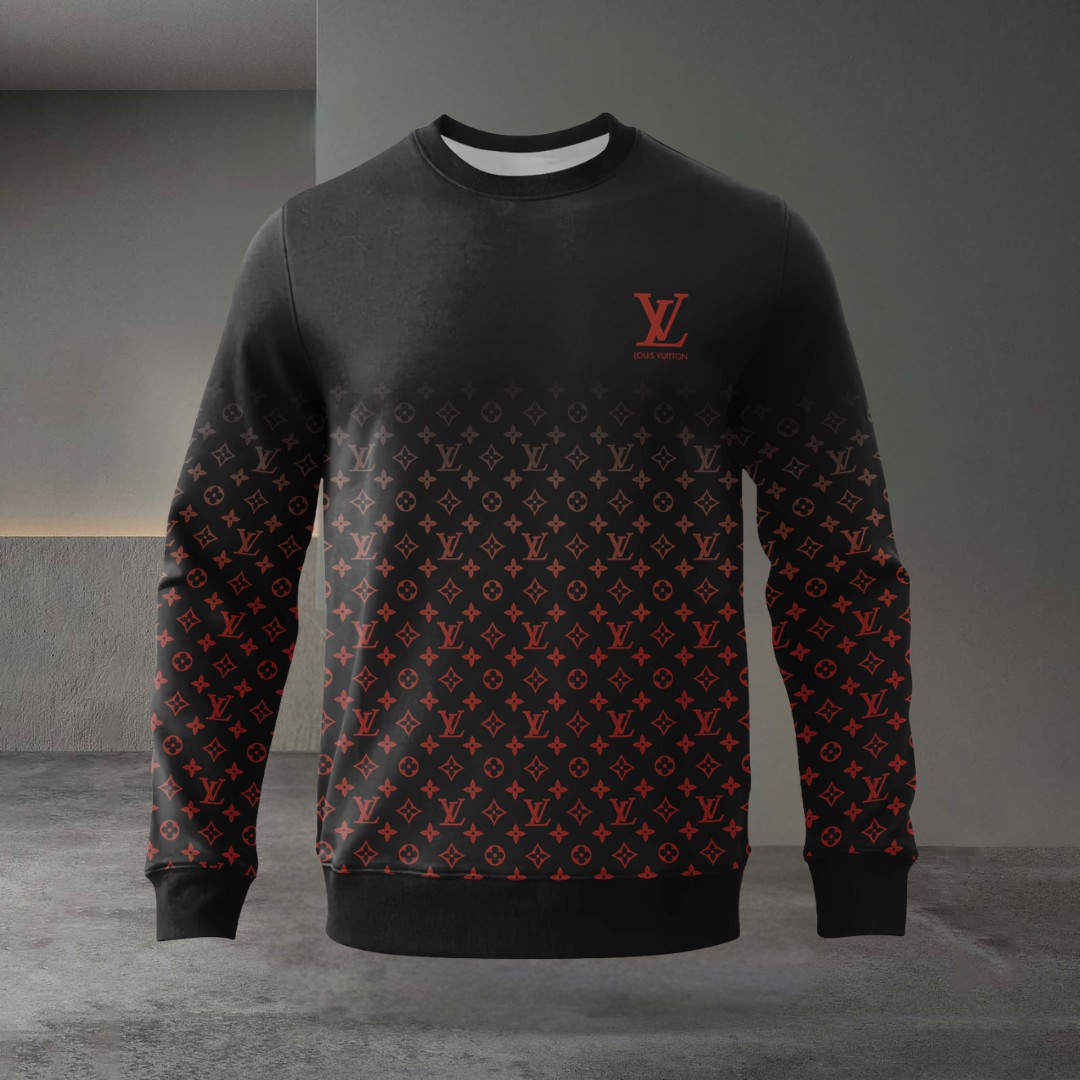 Louis Vuitton Red Logo Black Luxury Brand Premium Sweatshirt Sweater Fashion Style Collection Special Outfit For Men Women