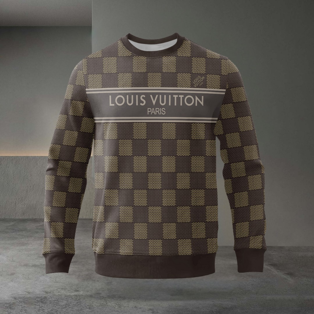 Louis Vuitton Paris LV Brown Luxury Brand Premium Sweatshirt Sweater Fashion Style Collection Special Outfit For Men Women