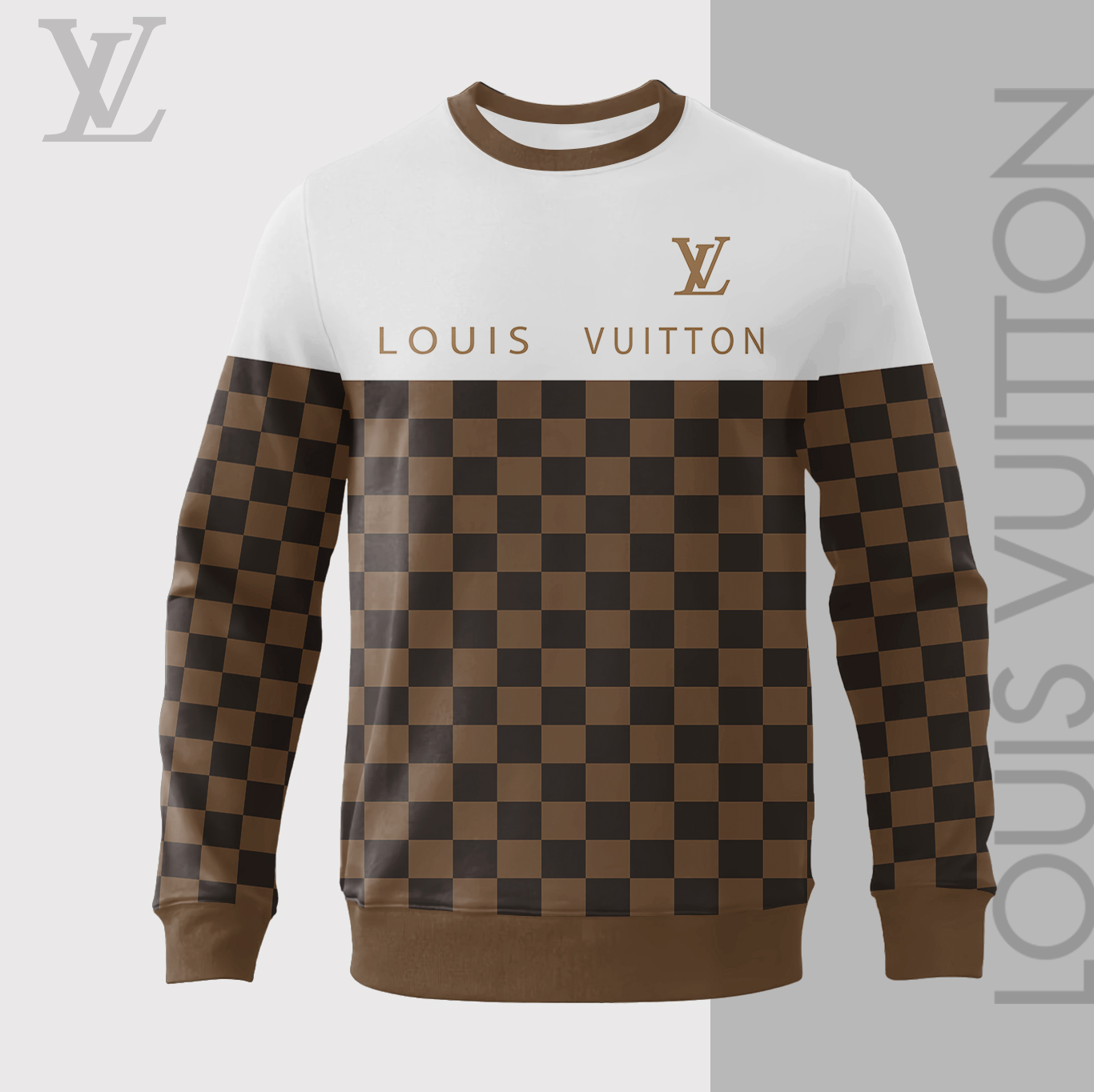 Louis Vuitton Paris LV Brown White Luxury Brand Premium Sweatshirt Sweater Fashion Style Collection Special Outfit For Men Women