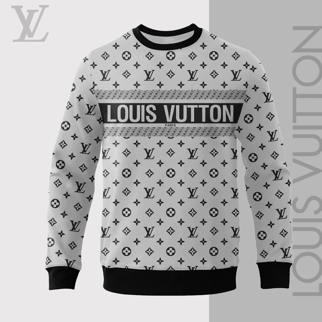 Louis Vuitton Paris LV Grey Luxury Brand Premium Sweatshirt Sweater Fashion Style Collection Special Outfit For Men Women