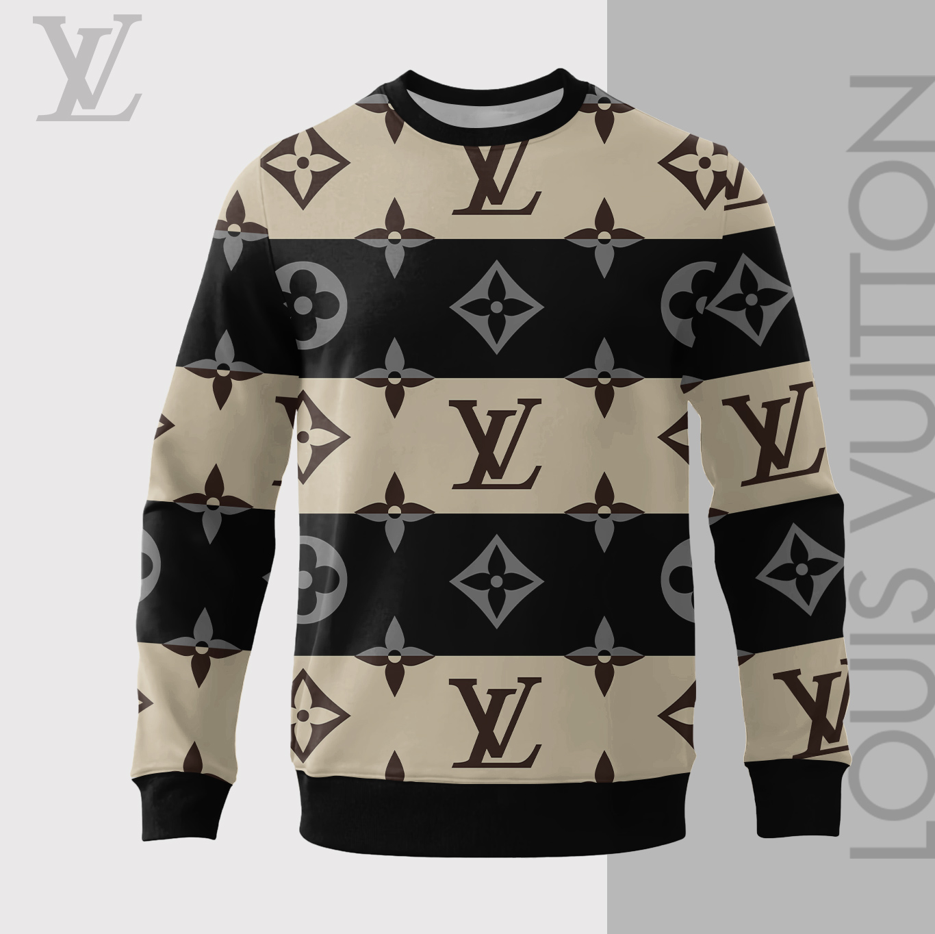 Louis Vuitton LV Beige Black Luxury Brand Premium Sweatshirt Sweater Fashion Style Collection Special Outfit For Men Women