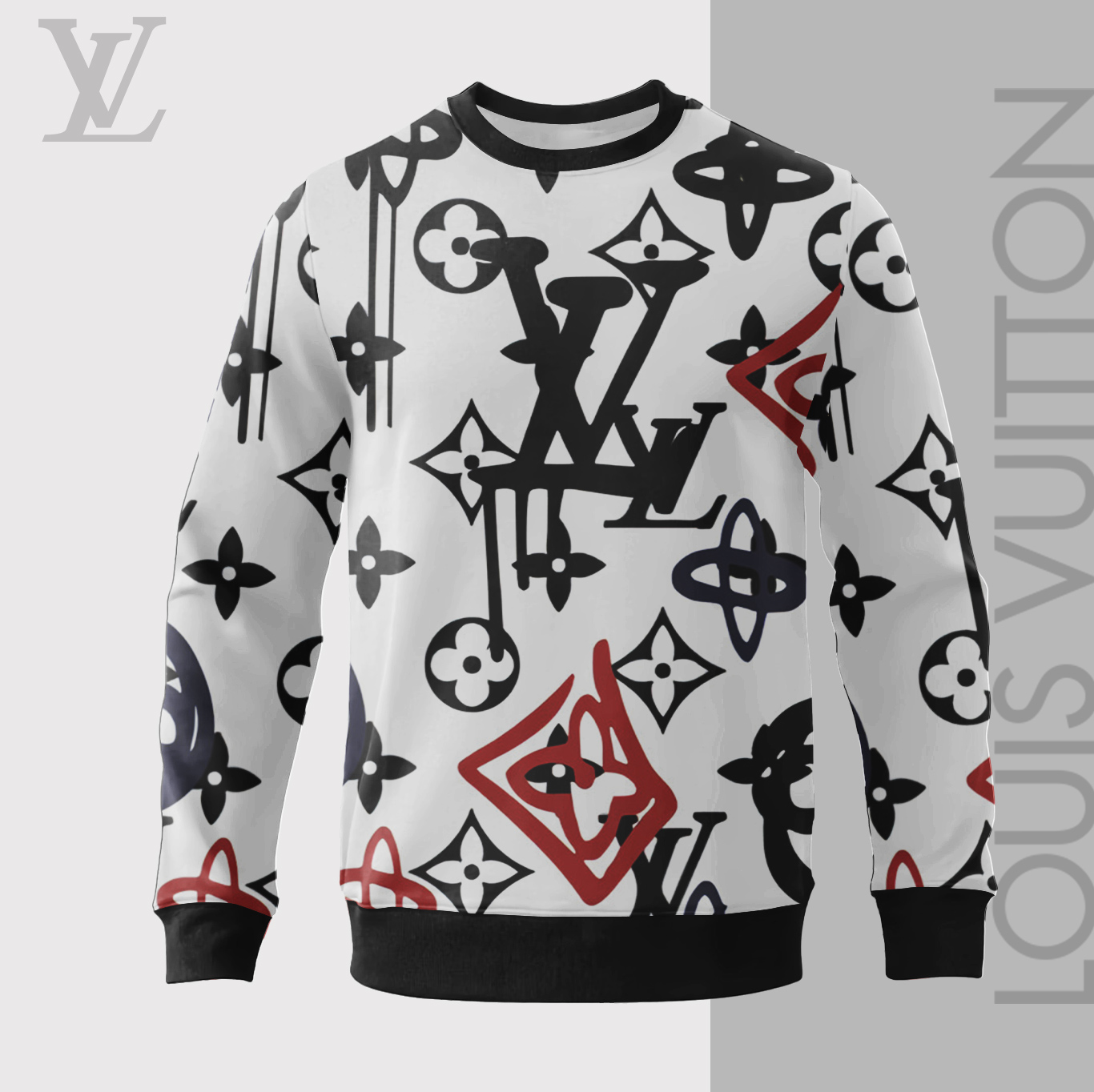 Louis Vuitton LV Black White Luxury Brand Premium Sweatshirt Sweater Fashion Style Collection Special Outfit For Men Women
