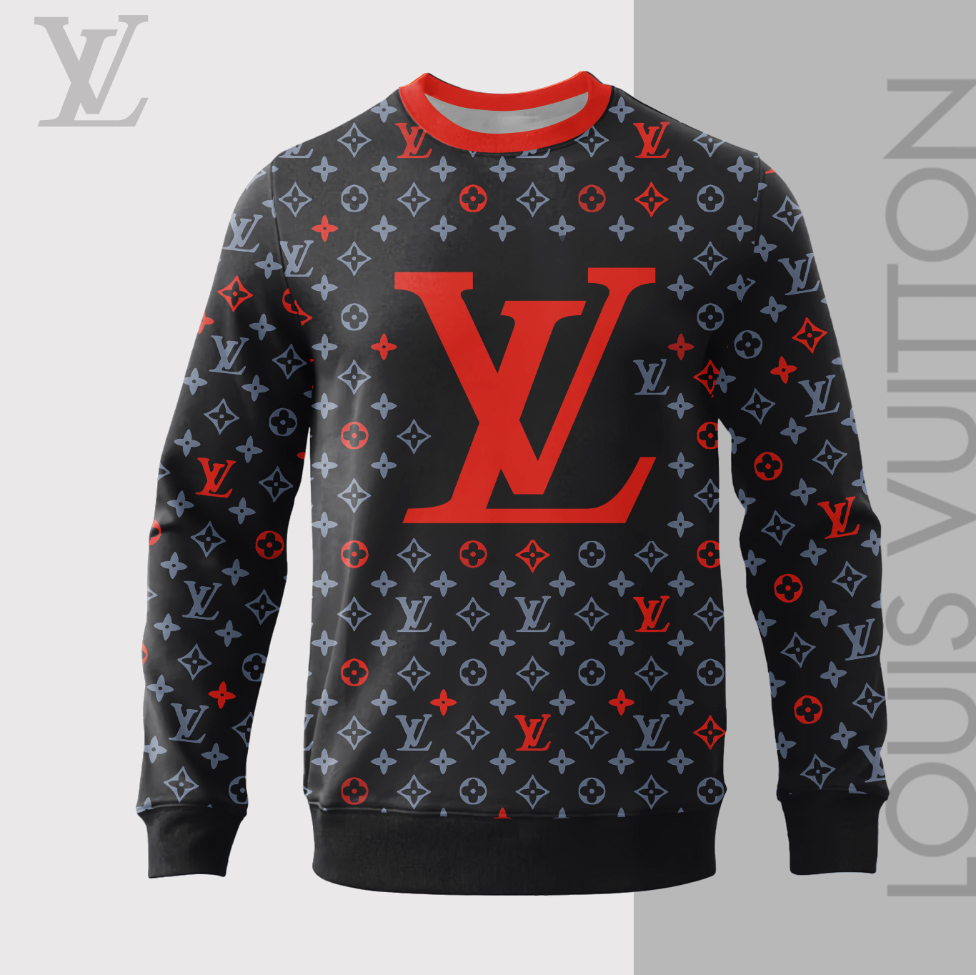 Louis Vuitton LV Red Logo Black Luxury Brand Sweatshirt Sweater Fashion Style Premium Collection Special Outfit For Men Women