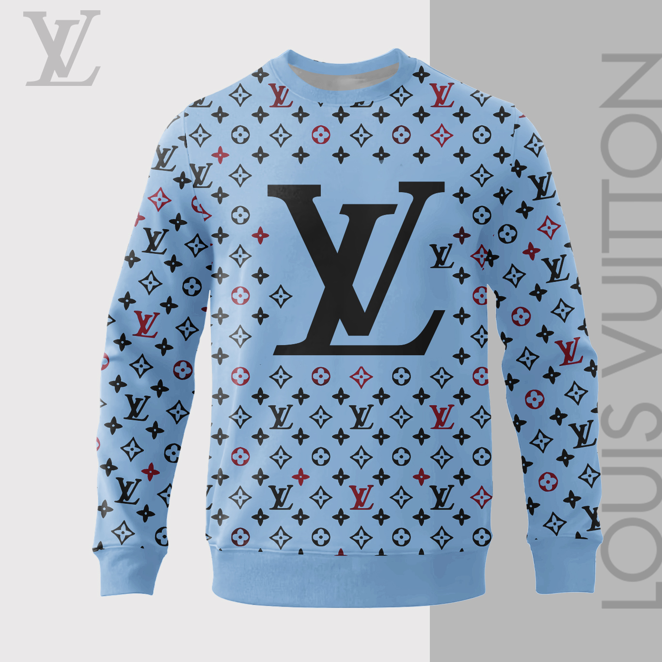 Louis Vuitton LV Black Logo Blue Luxury Brand Sweatshirt Sweater Fashion Style Premium Collection Special Outfit For Men Women