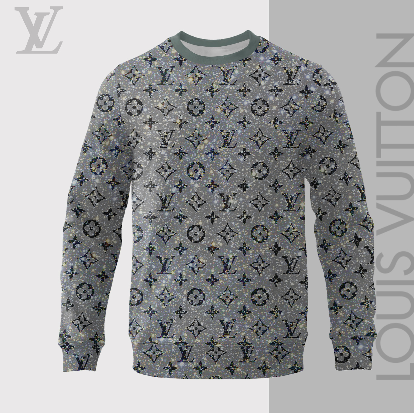 Louis Vuitton LV Bling Grey Luxury Brand Sweatshirt Sweater Fashion Style Premium Collection Special Outfit For Men Women