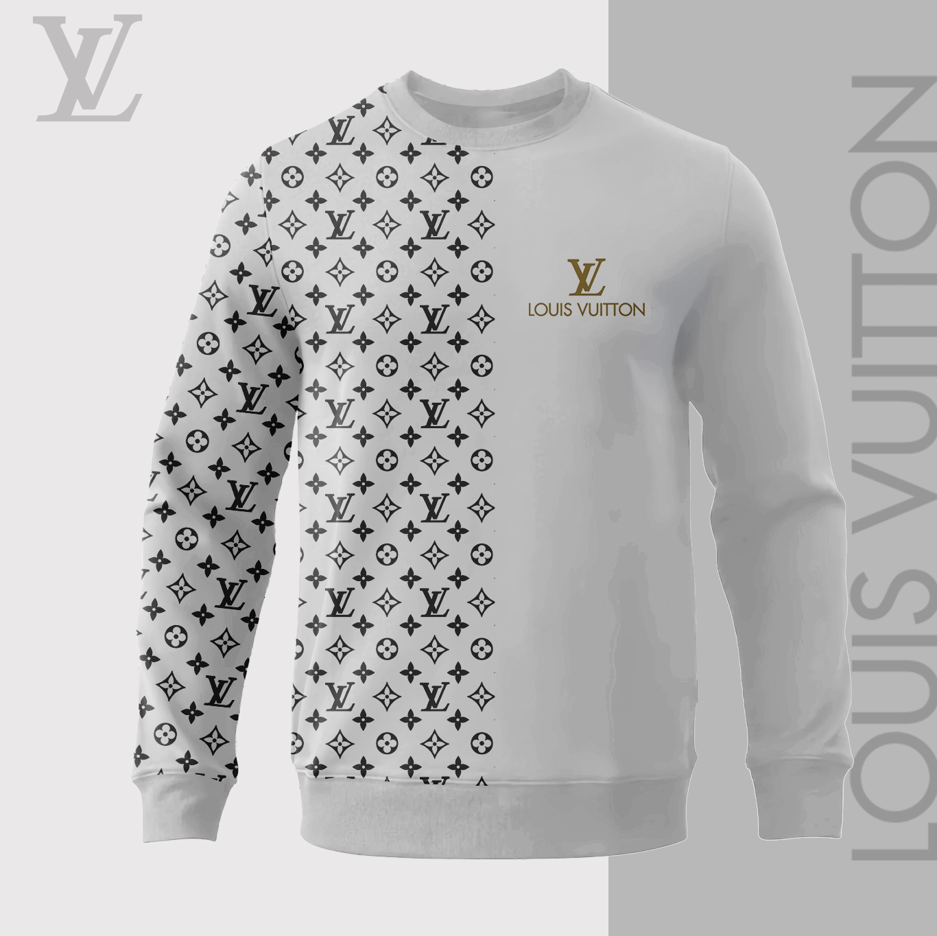 Louis Vuitton LV Logo Grey Luxury Brand Sweatshirt Sweater Fashion Style Premium Collection Special Outfit For Men Women