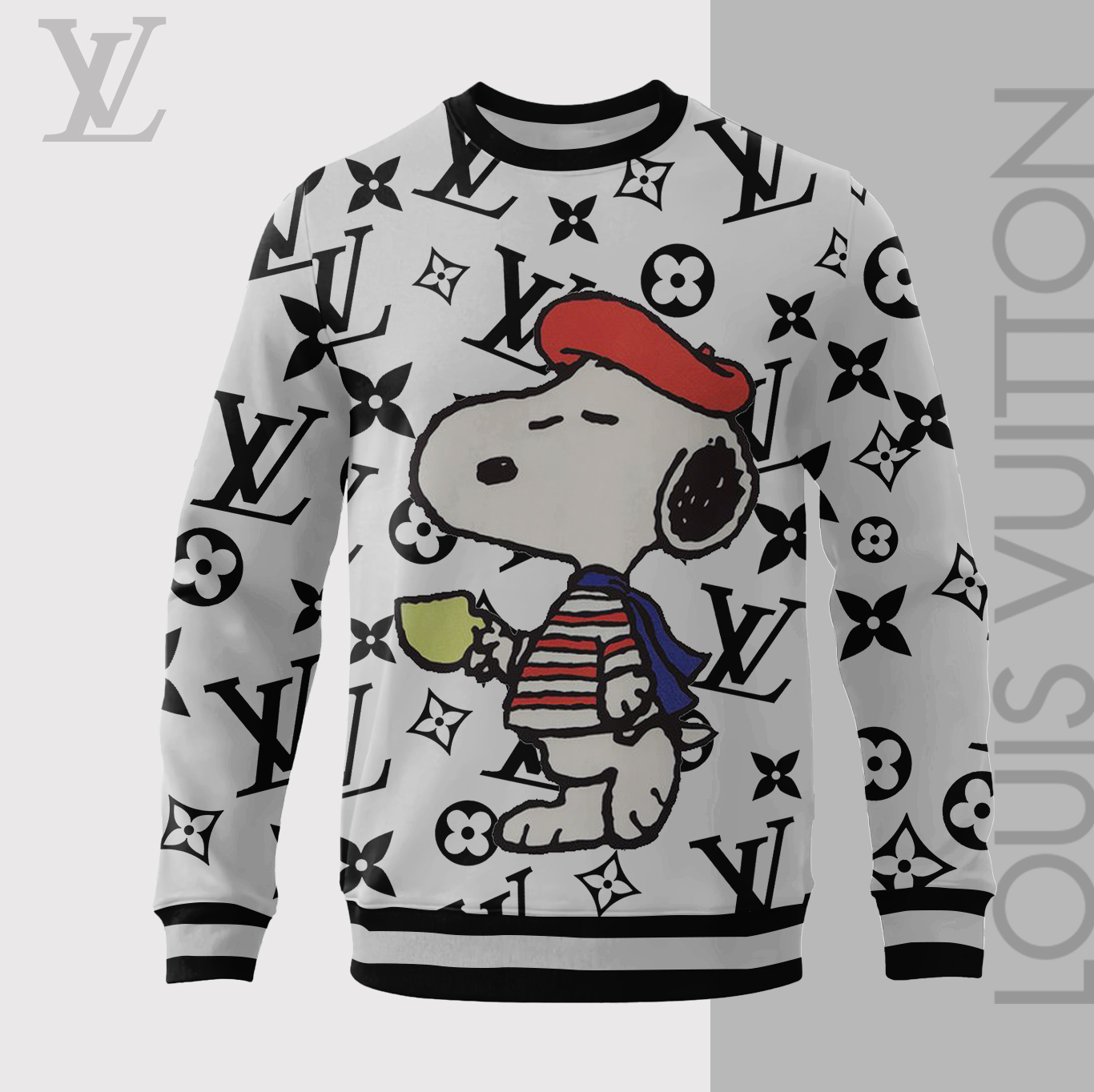 Louis Vuitton LV Snoopy Grey Luxury Brand Sweatshirt Sweater Fashion Style Premium Collection Special Outfit For Men Women