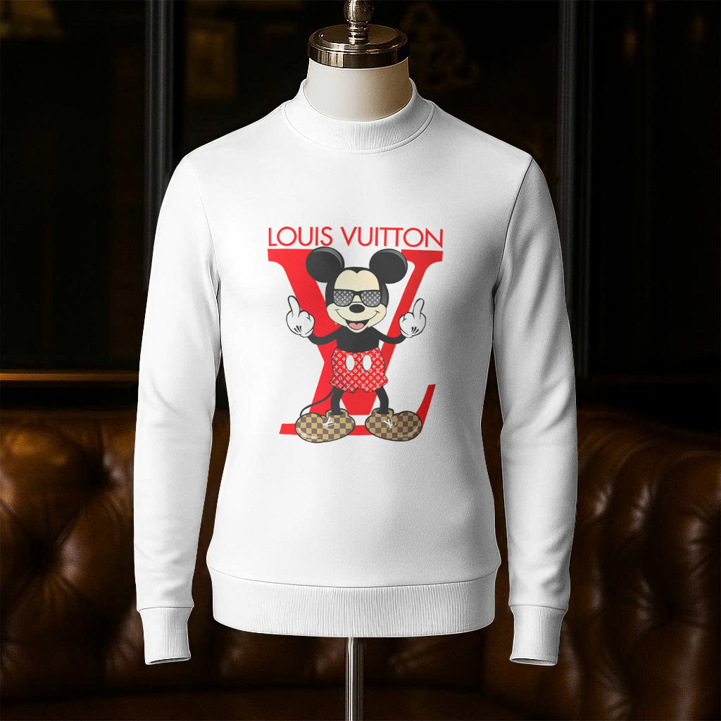 Louis Vuitton LV Mickey Mouse Red Logo Luxury Brand Sweatshirt Sweater Fashion Style Premium Collection Special Outfit For Men Women