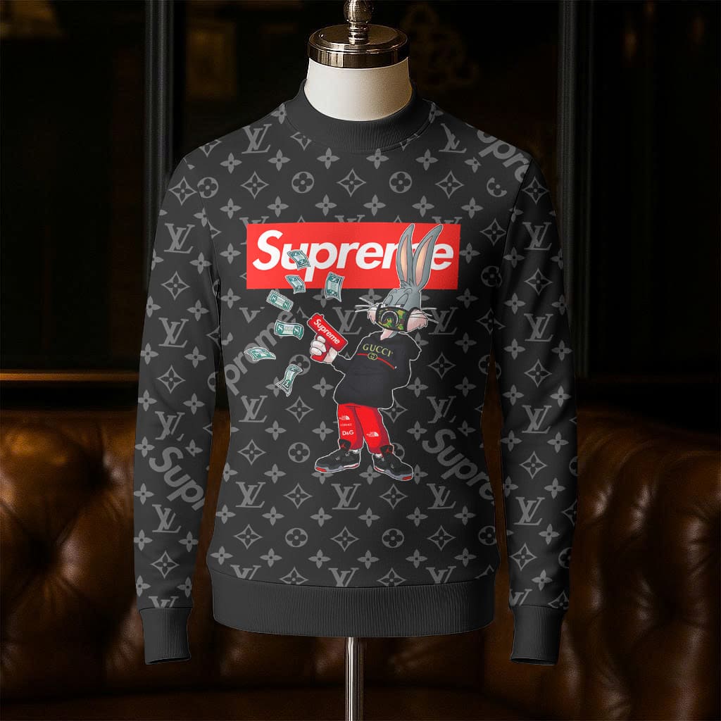 Louis Vuitton LV Bugs Bunny Black Luxury Brand Sweatshirt Sweater Fashion Style Premium Collection Special Outfit For Men Women